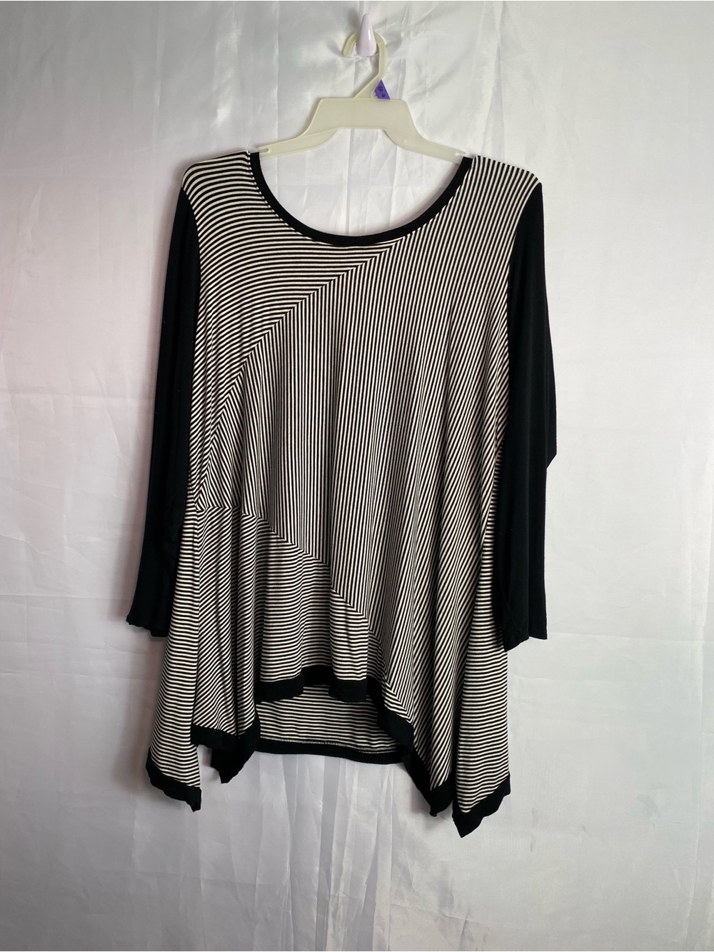 Grace Elements Black and White Asymmetrical Striped Tunic
